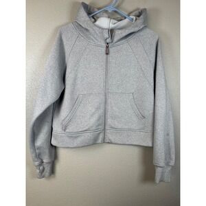 Laslulu‎ Athleisure Full Zip Up Hoodie Women Small Gray Crop Cropped Thumbhole